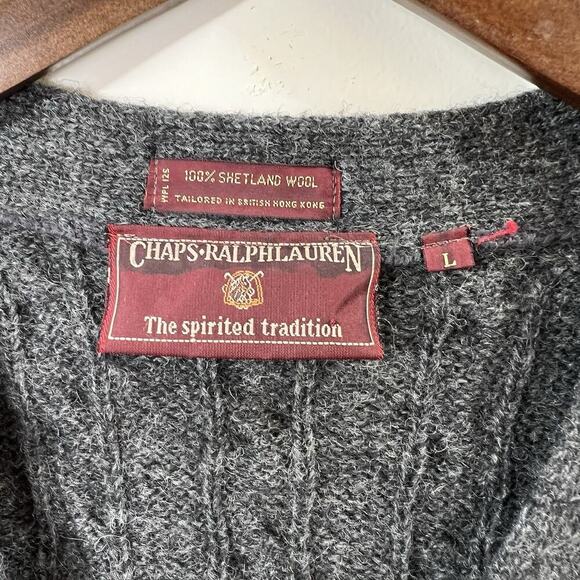 Chaps Men's Shetland Wool Cable Knit Sweater Vest Size L Gray Preppy Grandpacore - Picture 3 of 6
